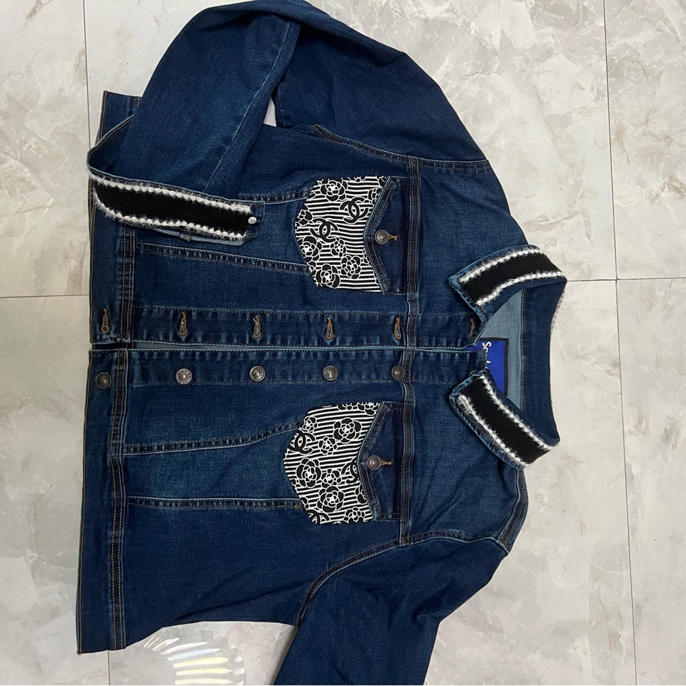 Denim Couture Jacket – Pearl Logo & Luxe Collar Detail - Picture 4 of 12